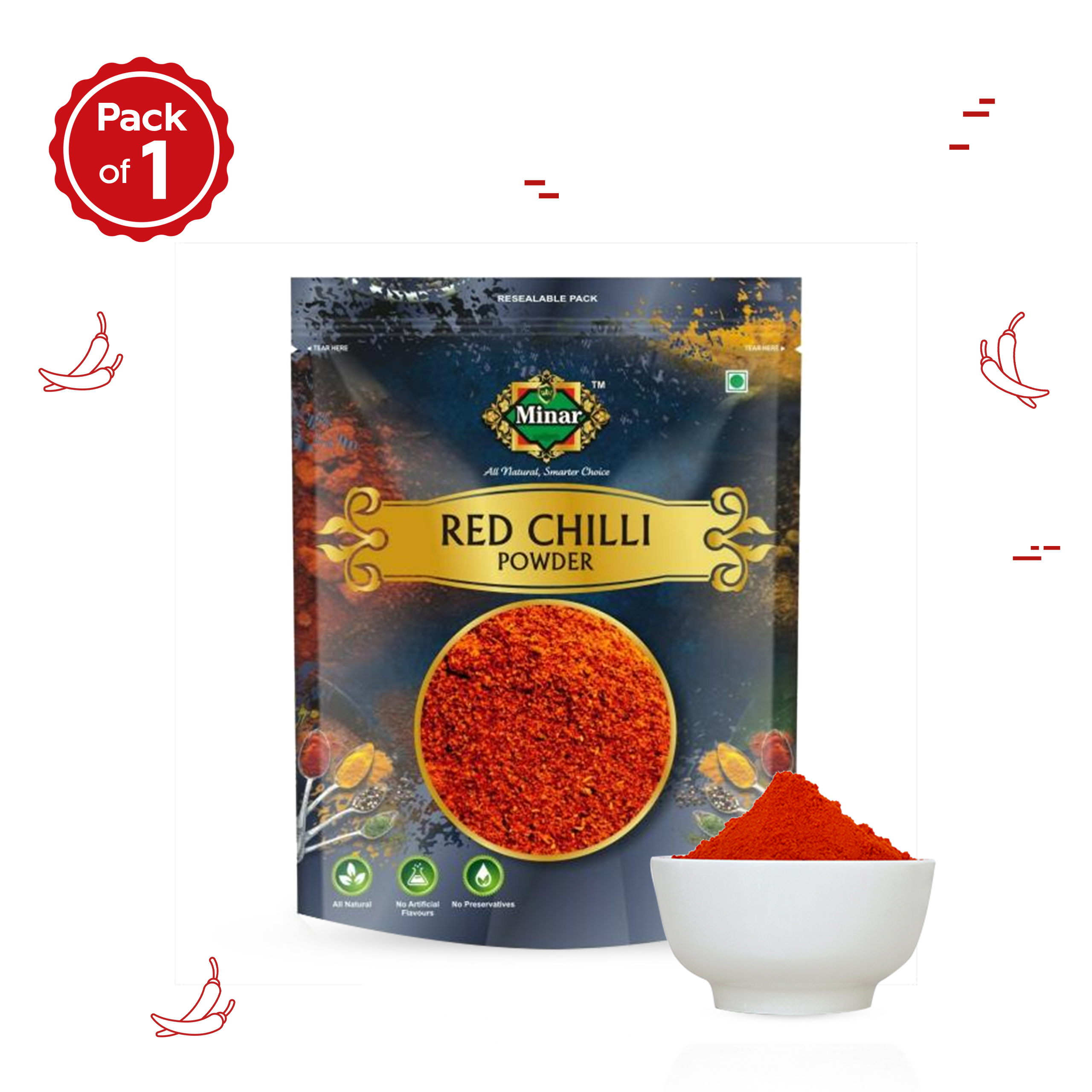 Minar Guntur red chilli powder ( 500g ) pc1